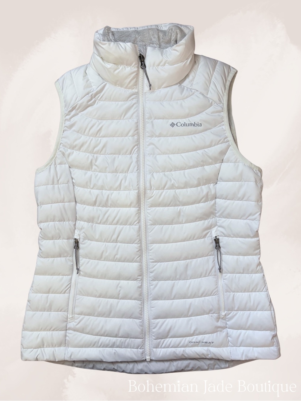 Columbia Omni-Heat White Quilted Puffer Vest Plush Collar Women’s Small NWT